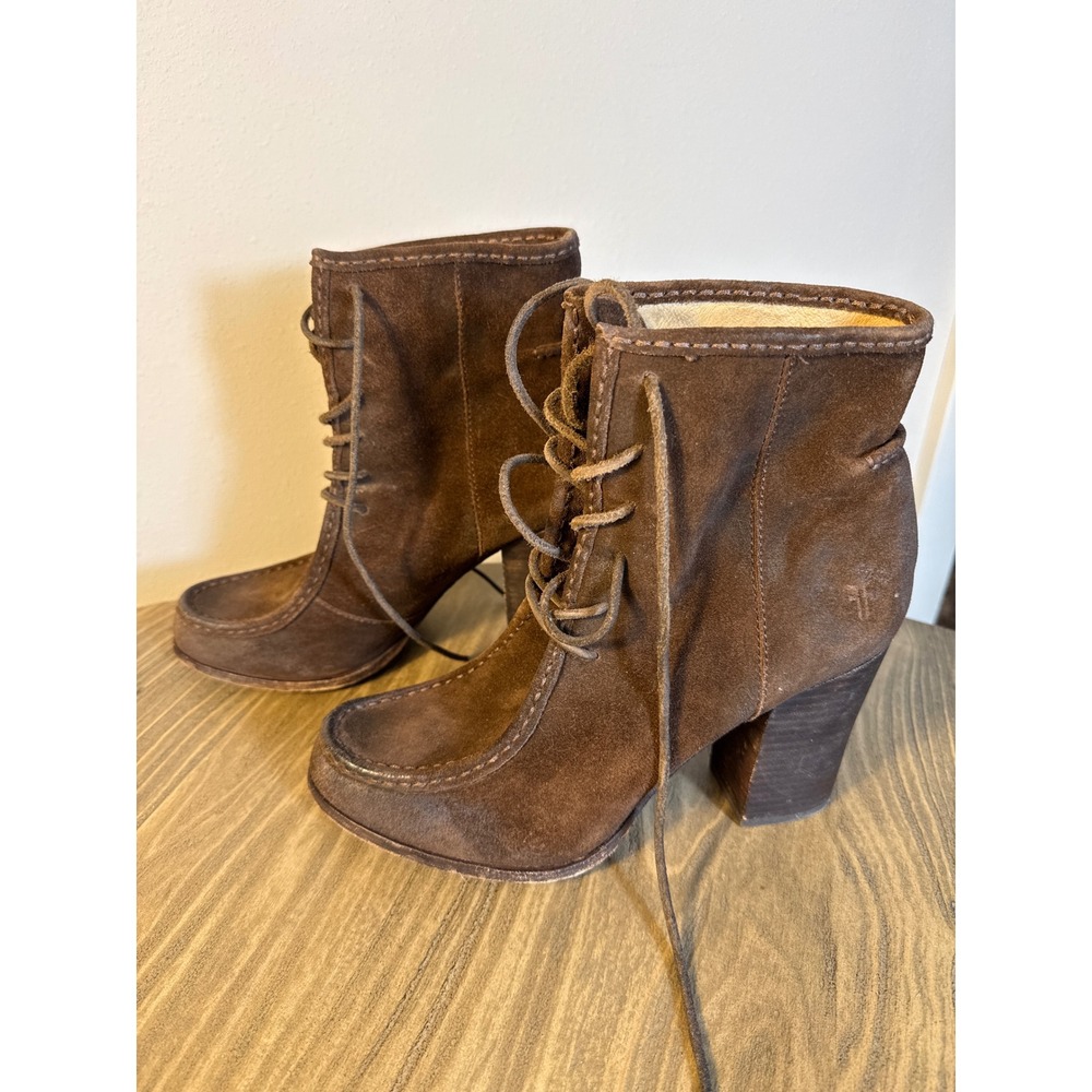 Frye Parker Moc Short Boots Women Size 10M Chocolate Brown Suede Lace Up